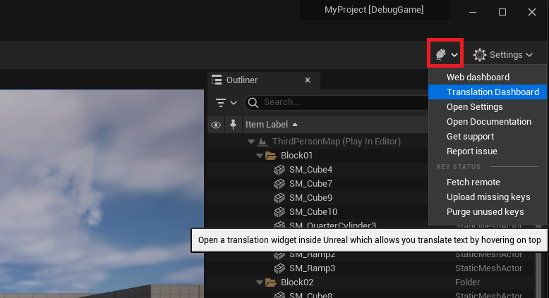 Unreal Engine Integration Menu