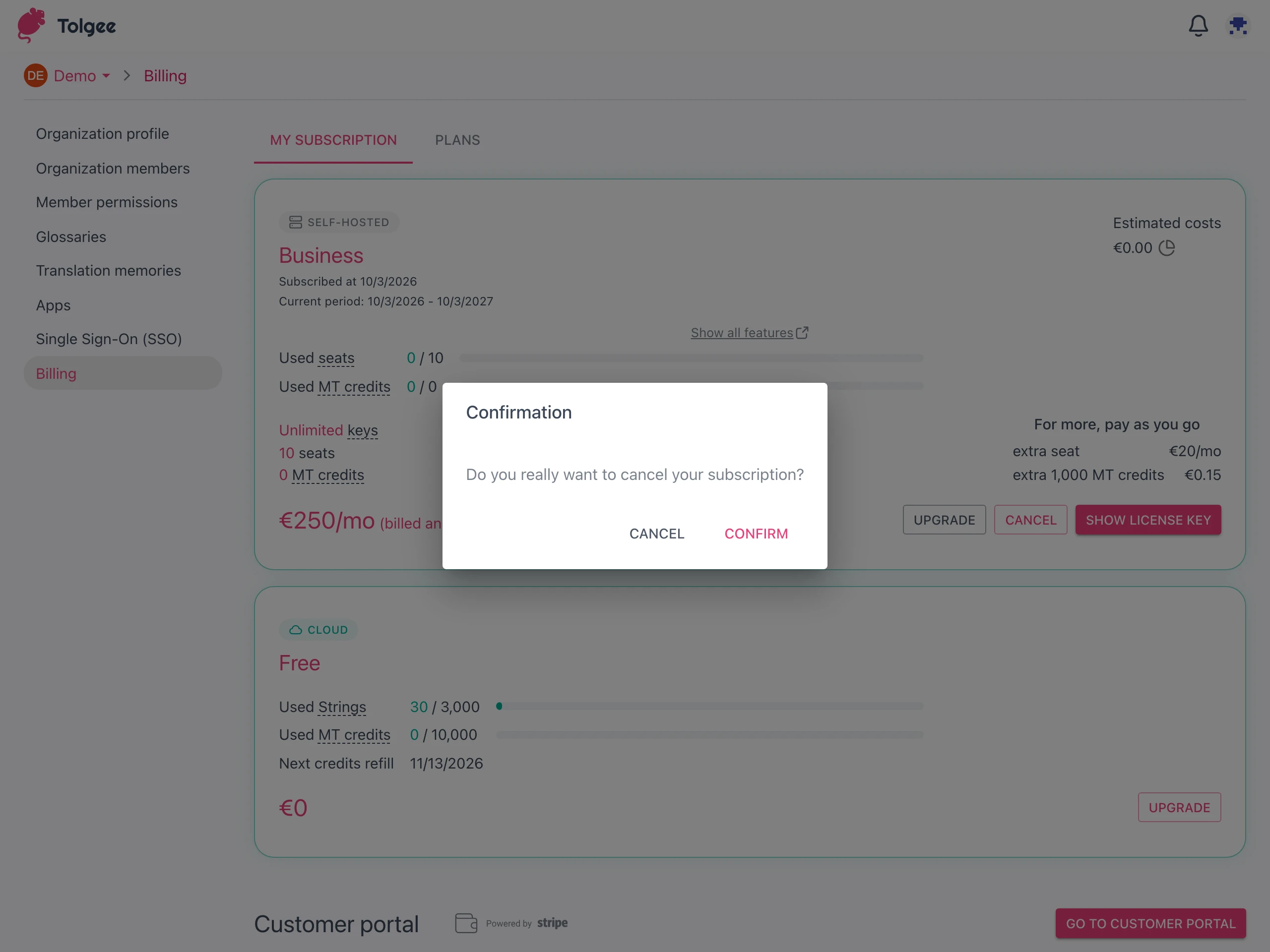 Confirm cancellation
