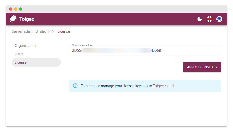 Self-hosted instance – apply license key