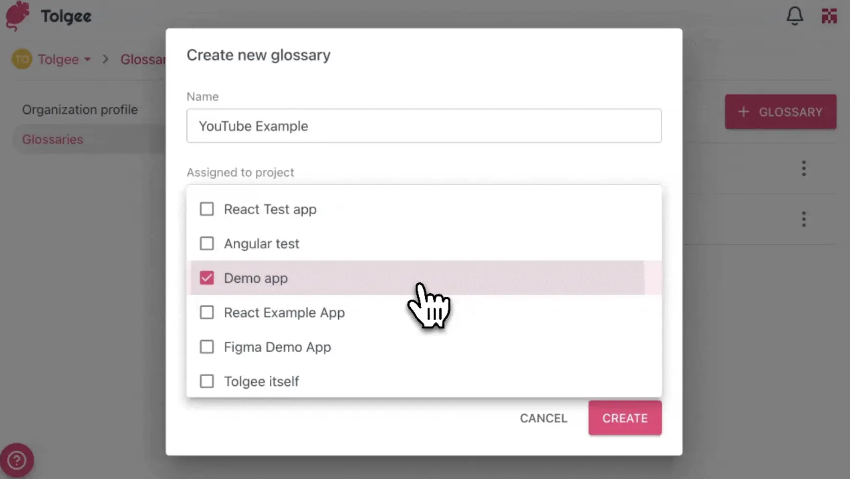 Assign Glossary to a Project