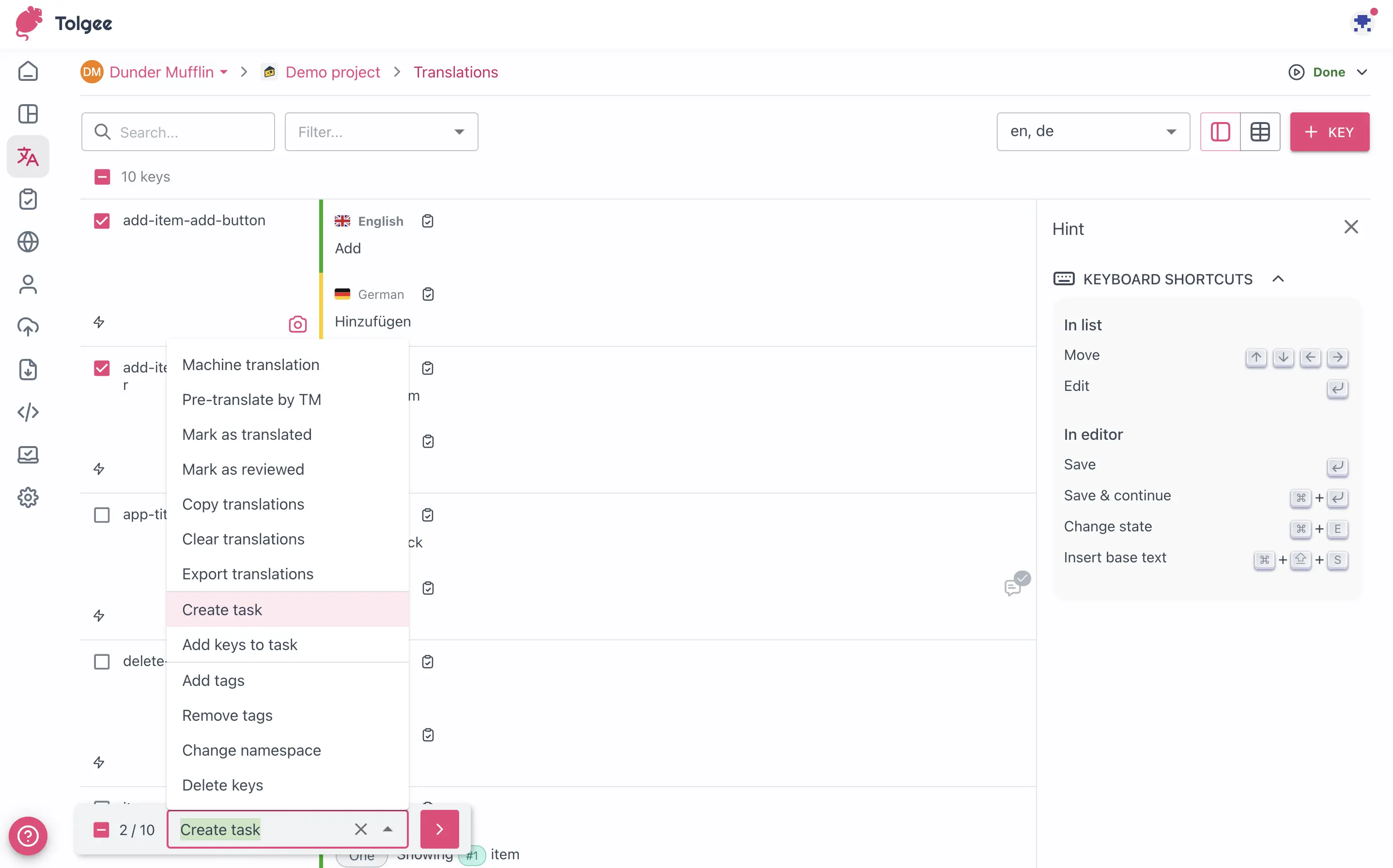 Task batch operations