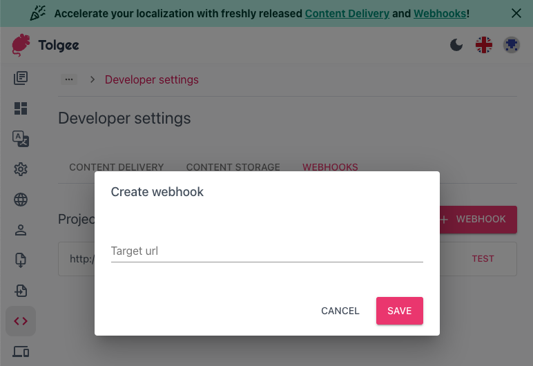 Create webbhook form